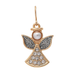 Gold angel pendant charm featuring a faux pearl head, glittery wings, and clear rhinestone skirt, shown on a plain white background.