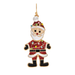 A gold-plated Santa Claus dangling earring featuring red glitter enamel, white enamel for the beard and hat trim, black enamel for the gloves and boots, and small multicolor rhinestone accents on the hat and around the trim.