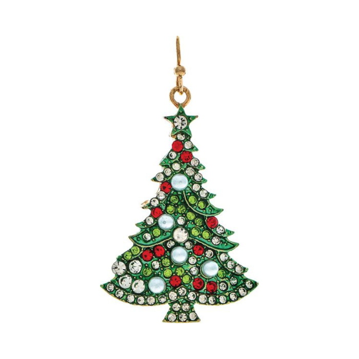 Gold Green Pearly Crystal Christmas Tree Earring