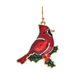 Gold Red Cardinal on Holly Branch Enamel Earring