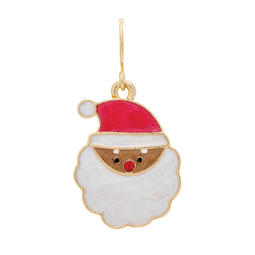 A gold-plated Santa Claus face charm with a red hat, white beard, and a small red nose, shown on a plain white background.