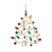 A gold-tone Christmas tree-shaped earring decorated with faceted gemstones in red, green, and yellow, shown on a plain white background.