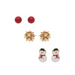 Gold 3 Pair Post Christmas Bow Snowmen Earring