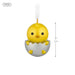 Yellow chick toy in an egg壳 with a measurement label on a white background