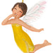 Fairy figurine with a yellow dress and white wings on a white background