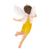 Fairy figurine with white wings and a yellow dress on a white background
