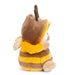 Plush toy resembling a bee with a brown and yellow striped body on a white background