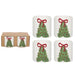 Set of four Christmas-themed cups with tree and bow design on a white background