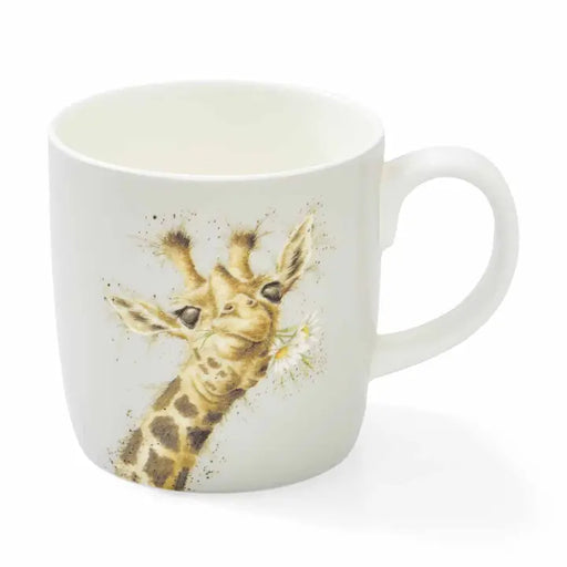 White mug with a giraffe design on a white background