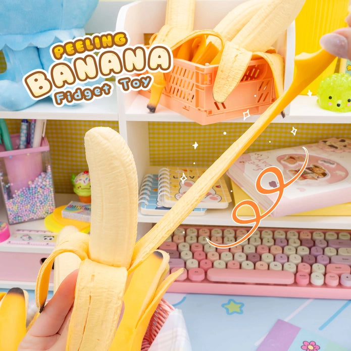 Peeling banana fidget toy with colorful background