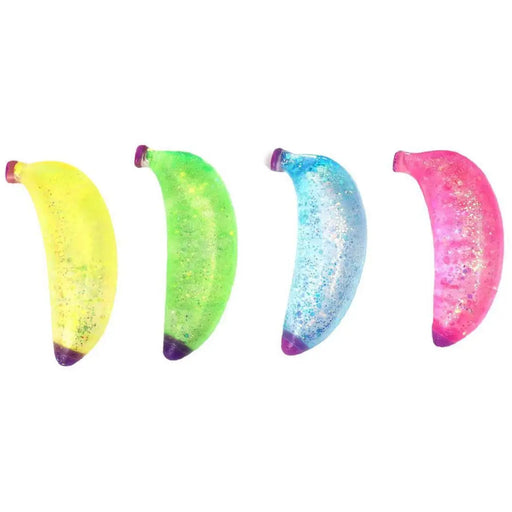 Four colorful banana-shaped objects on a white background