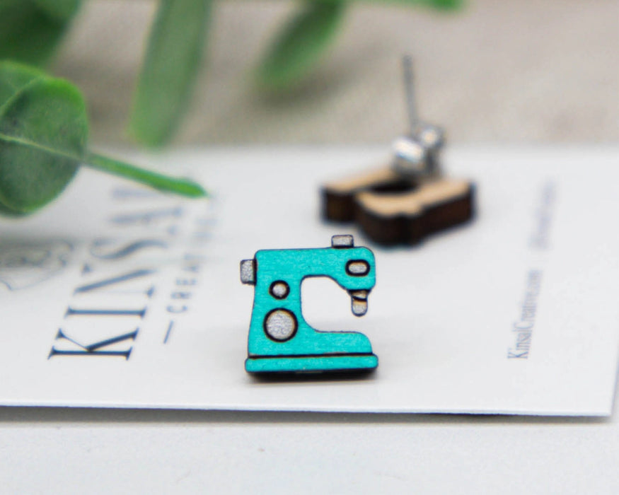 Sewing Machine Wood Stud Earrings