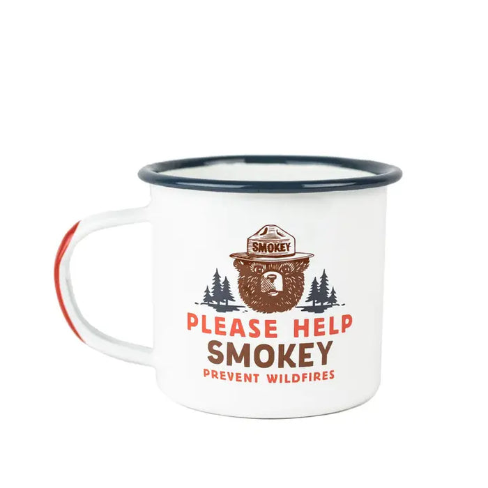 Mug with Smokey the Bear design and text on a white background