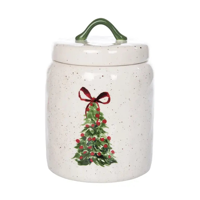 Multicolor Ceramic Jar with Lid Tree Art Design