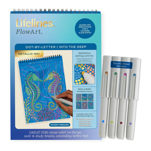 Lifelines FlowArt dot-by-letter set with markers on a white background