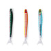 Three colorful fishing lures on a white background
