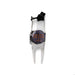 Metallic golf divot tool with 'Swing Swear & Repeat' text on a white background
