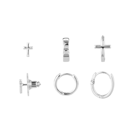 Dainty Cross Silver Earrings Set