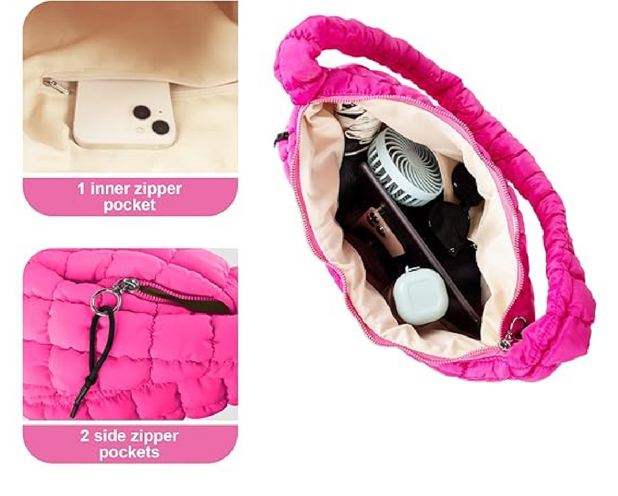 Quilted Bubble Bag Puffer Purse - Hot Pink