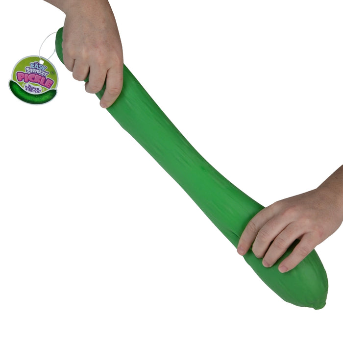 Green inflatable toy with a hand holding it on a white background