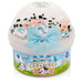Kawaii slime product with cow-themed figures and a blue bow on a white background