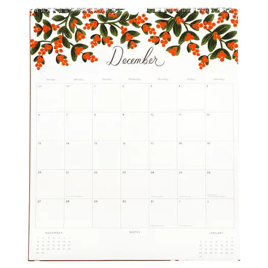 December calendar page with floral design on a white background