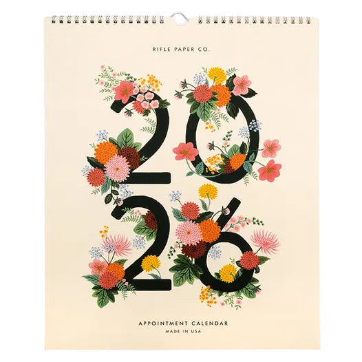 2026 calendar with floral design on a beige background