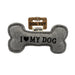 Bone shaped dog toy that says 'I LOVE MY DOG' on a white background