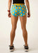 Person wearing blue shorts with yellow rubber duck pattern on a white background