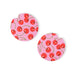Pair of circular earrings with cherry pattern on pink background