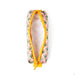Floral-patterned pouch with yellow zipper on a white background