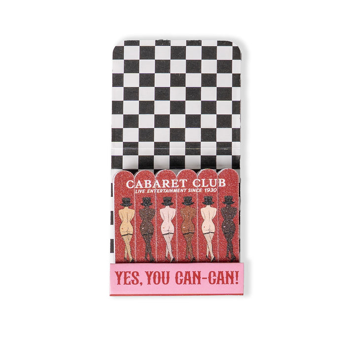 Checkered packaging with illustrations of women and text 'Cabaret Club' on a white background