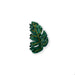 A green translucent leaf-shaped hair claw clip with gold metallic vein detailing, shown on a plain white background.