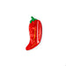 Red pepper-shaped object with green stem on a white background