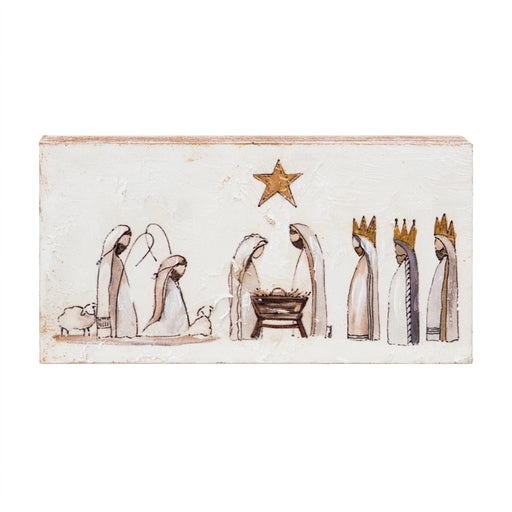Hand-Painted Nativity Wood Block Decor