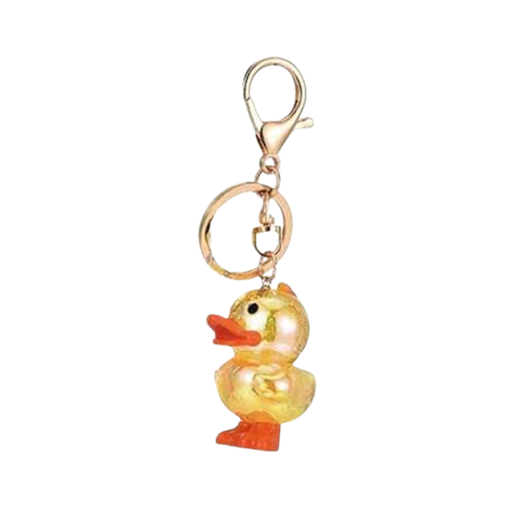 Gold duck-shaped keychain on a white background