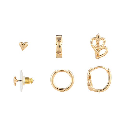 Dainty Double Heart Gold Earrings Set