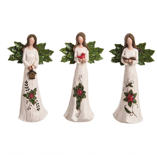 Holly Leaves Christmas Angel Resin Figurine