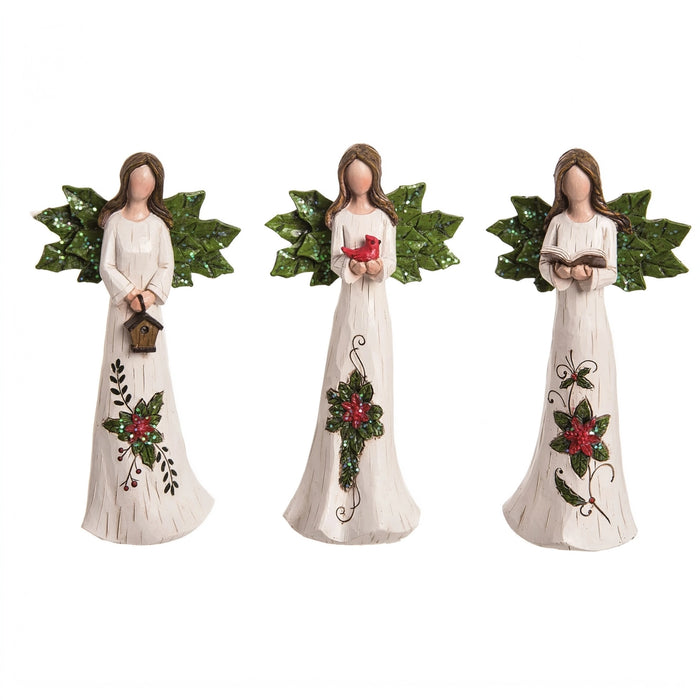 Holly Leaves Christmas Angel Resin Figurine