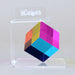 Colorful geometric cube on a clear stand with 'CrayCubes' branding.