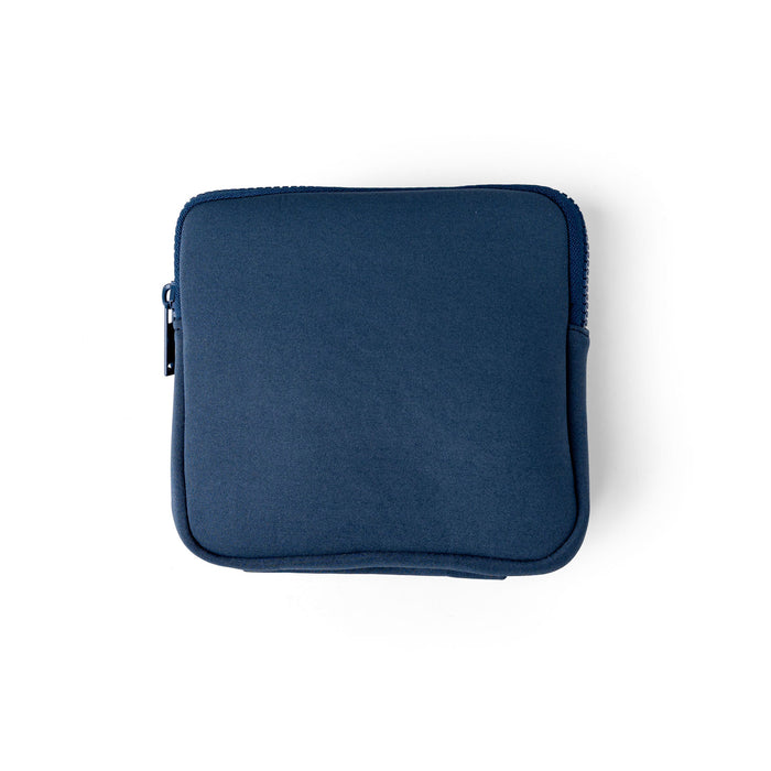 A dark navy blue zippered sleeve or pouch with a soft, padded appearance, shown from a top-down view on a clean white background.