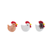 Three chicken-shaped figurines on a white background