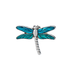 Dragonfly-shaped charm with turquoise wings and silver body on a white background