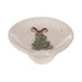 Speckled ceramic dish with Christmas tree and bow design on a white background