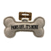 Bone shaped dog toy that says 'PAWS OFF, IT'S MINE' on a white background