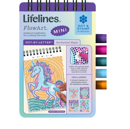 Lifelines FlowArt Mini packaging with unicorn illustration and color swatch.
