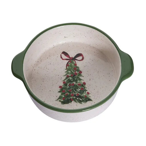 Ceramic Oval Baker with Tree Festive Multicolor Dish