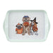 Rectangular tray with Halloween-themed illustration of dogs in costumes on a white background