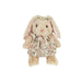 Plush rabbit toy wearing a floral dress and headband on a white background
