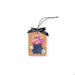 Decorative tag with a witch's cauldron design and text on a white background